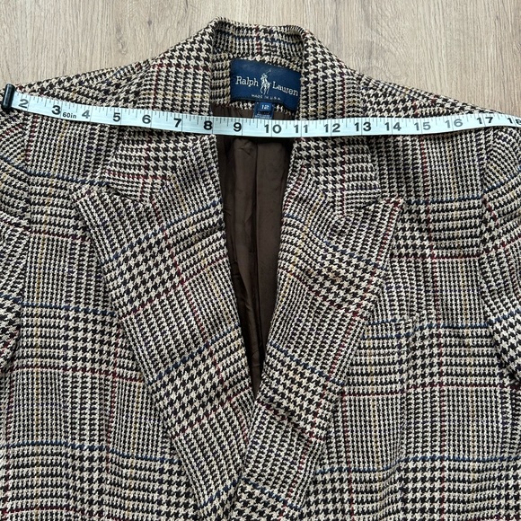 Vintage Ralph Lauren Silk Wool Blazer Size 12 Brown Plaid Academia - Picture 7 of 8